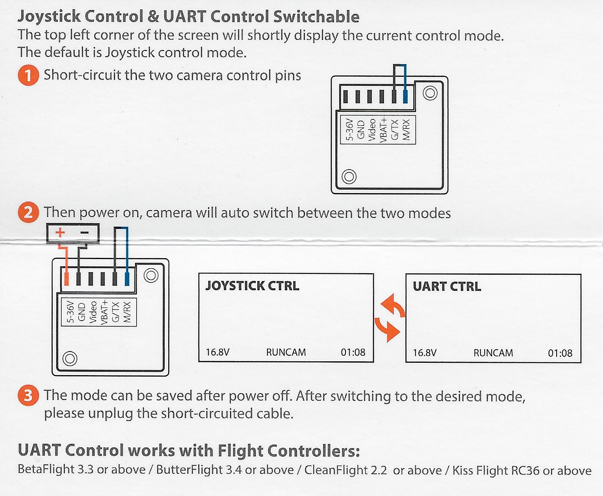 RunCam Micro Swift 3 Control Swap diagram