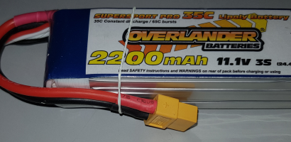 overlander 3s 35cmah lipo with xt60 connector front