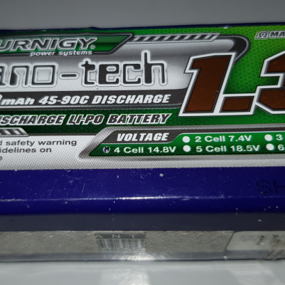 turnigy nano tech 4s 45   90c 1300mah lipo with xt60 connector front