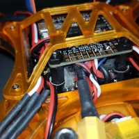 Flight controller showing some of the wiring on the Clyde quadcopter.